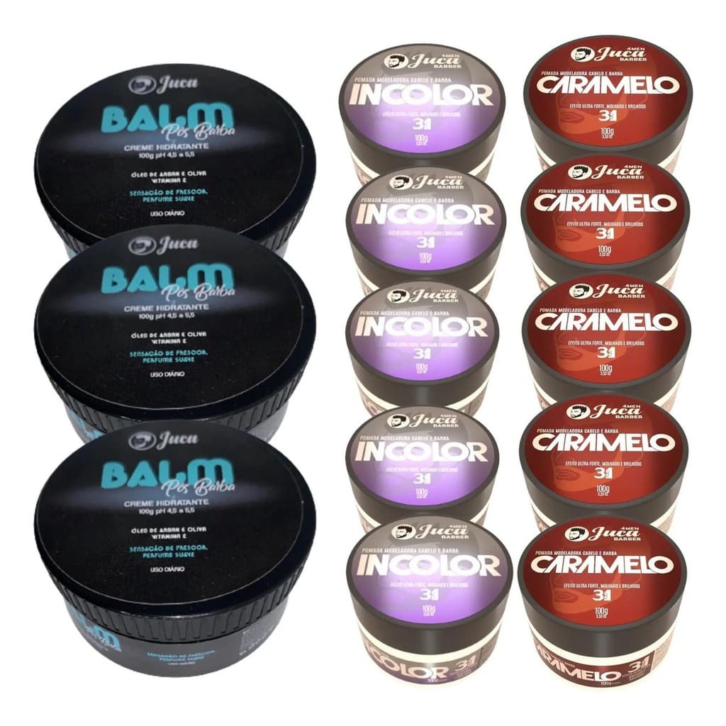 Kit 10 Pomada Capilar Modeladora+ 3 Balm Pós Barba Pote