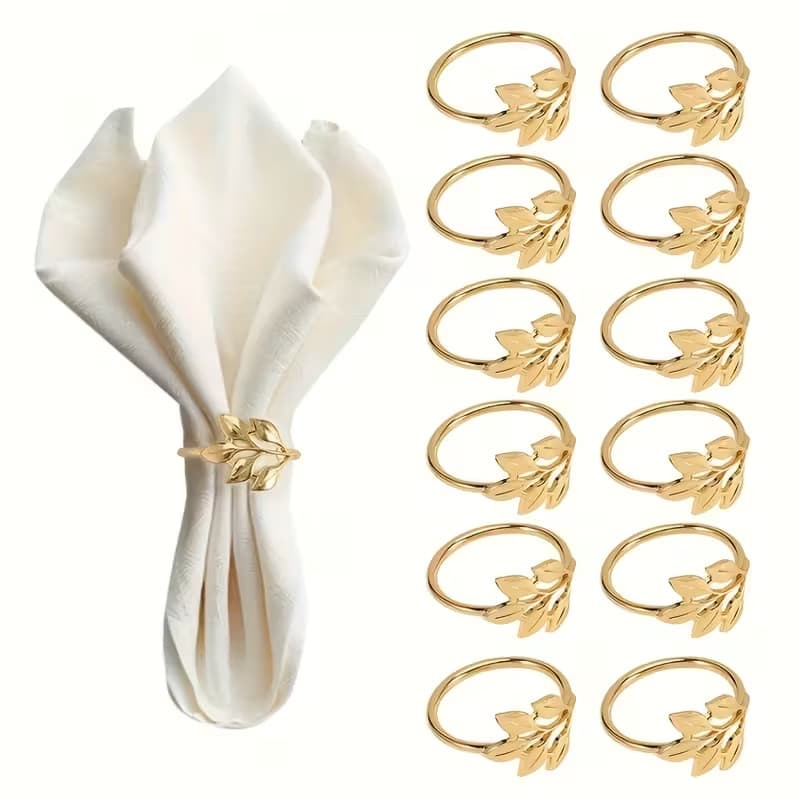 Kit 6 porta guardanapos - anéis de guardanapos de metal Folhas / ramos dourado mil+ Vendido(s) - Variação: