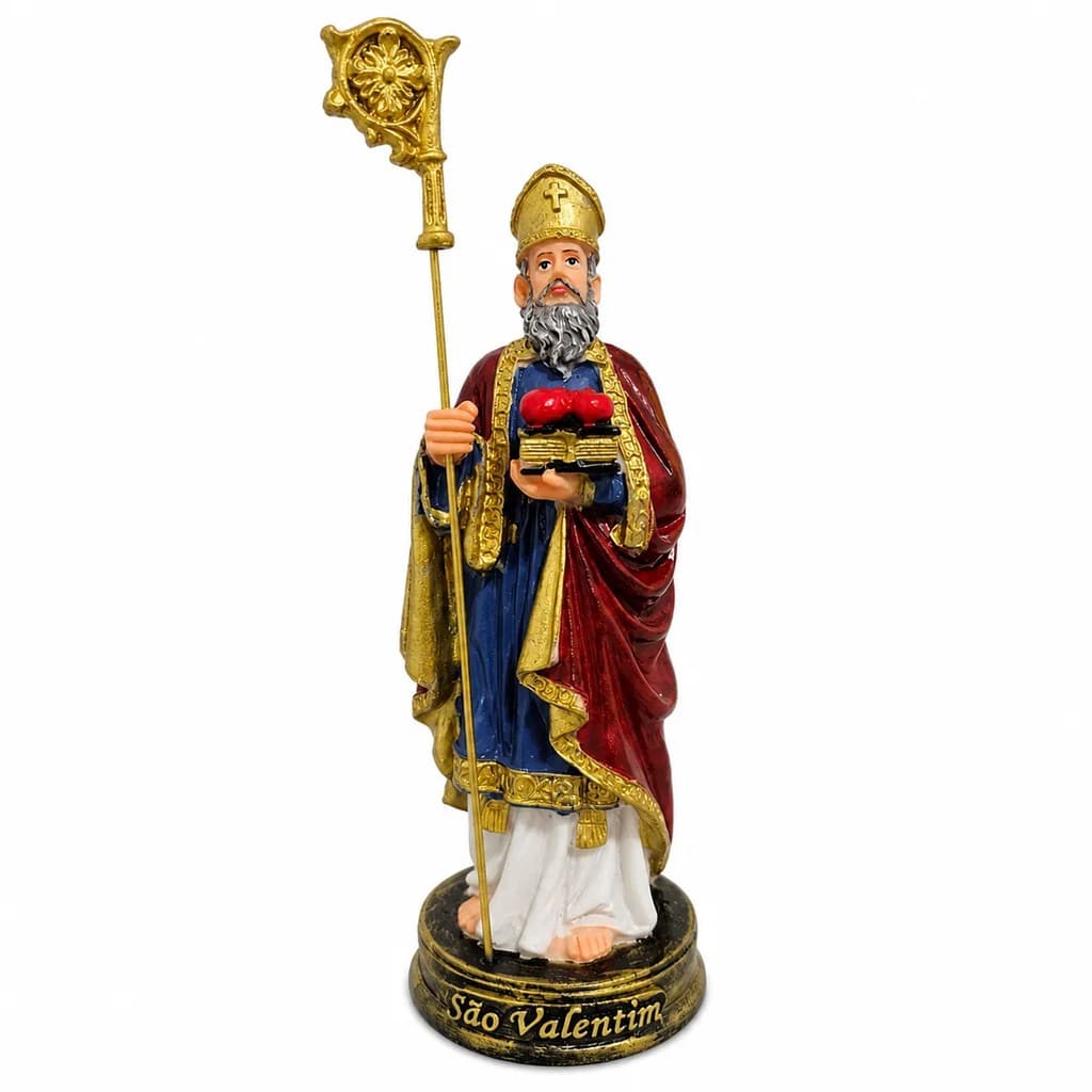 Imagem de São Valentim de Resina 15 cm Religiosa Católica Presente de Casais Namorados Santo do Amor