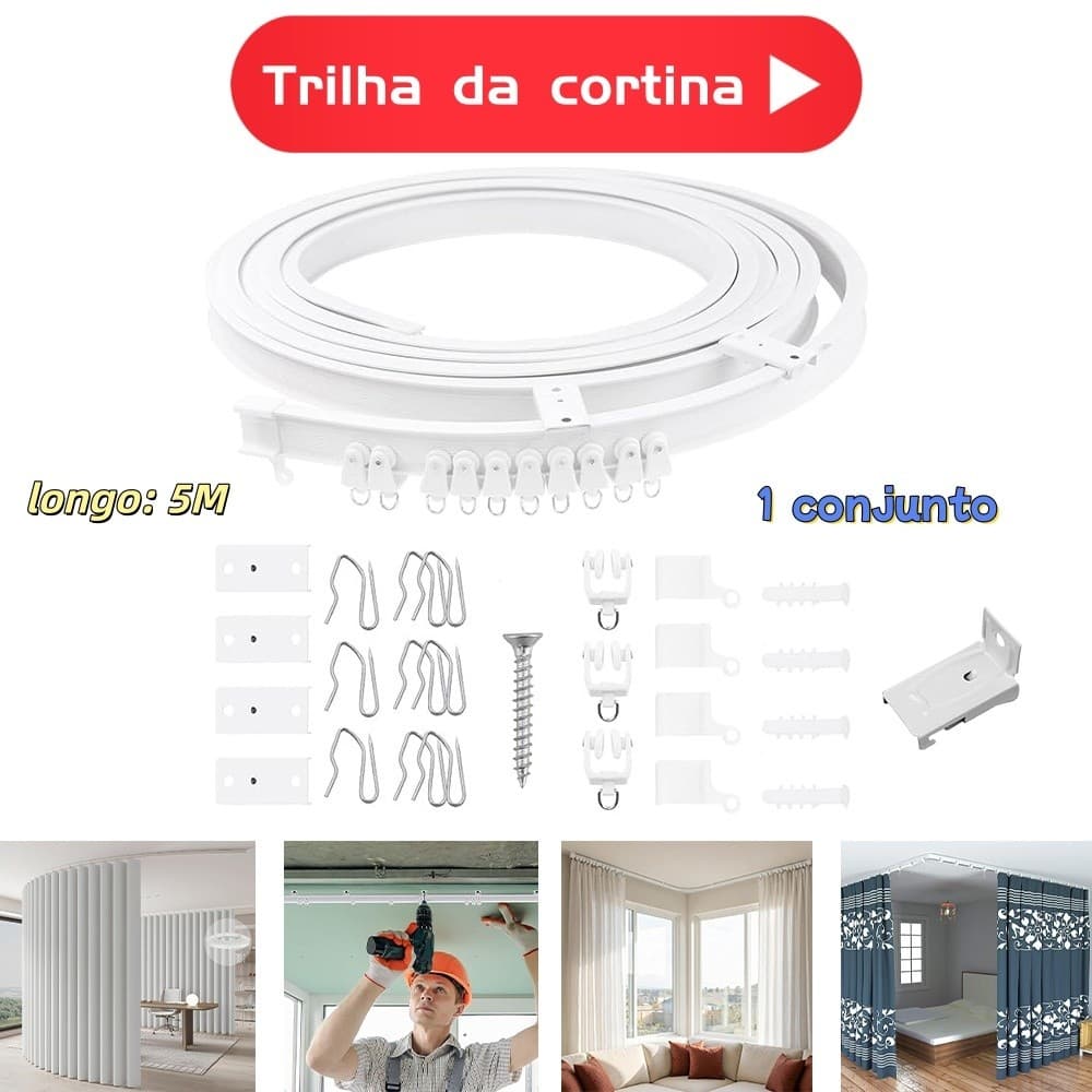 Trilho de cortina flexível de 5 metros, modelagem flexível, adapta à janela de arco/janela redonda