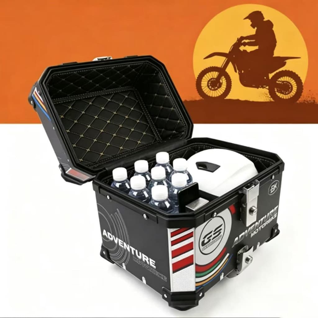 Top Case Alumínio 45/65 Litros,Alta Capacidade Antirroubo Resistente,Para Moto Touring e Uso Diário