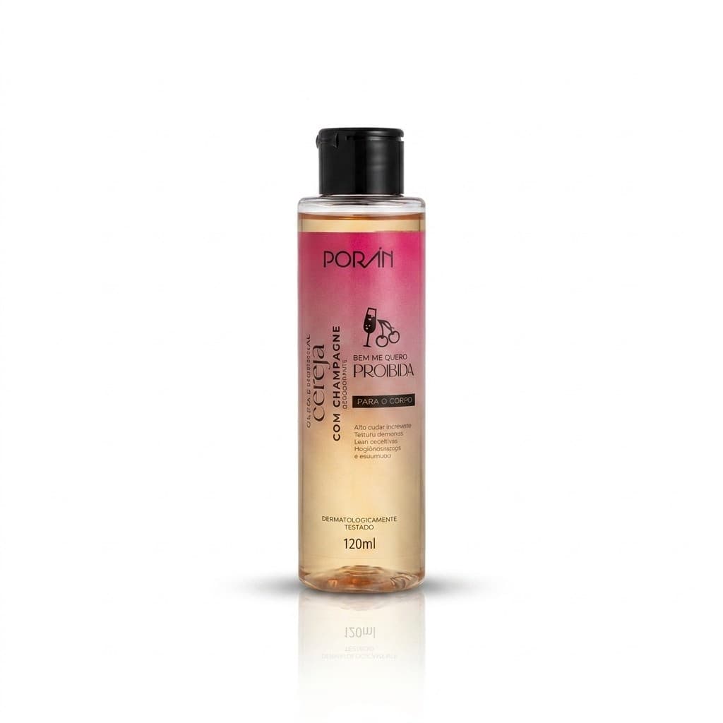 Oleo Corporal Cereja Champagne Poran 100ml Hidratante Perfumado Vegano Skincare Brilho Maciez Mulher