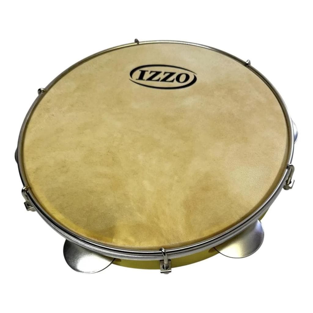 Pandeiro Izzo 10 Pele Couro Corpo Abs Amarelo 6 Afin 3430amc