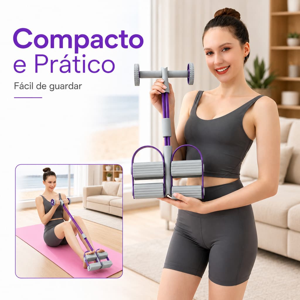 Equipamento de Treino Abdominal 3 em 1 com Elásticos de Resistência e Pedais – Ideal para Uso em Casa ou na Academia