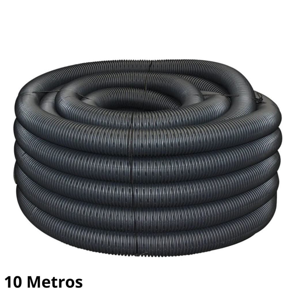Tubo Duto PEAD Corrugado Dreno Preto Perfurado 4 pol (100mm) Rolo 10 Metros para Drenagem