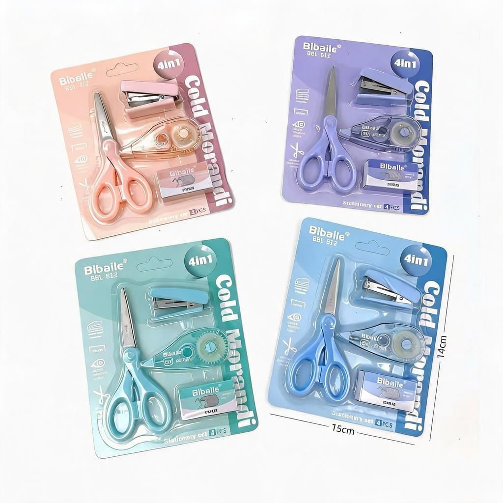 Kit 1/2/4 Conjunto Papelaria 4 em 1 Bibaile Cores Morandi Escritório Escolar Rosa