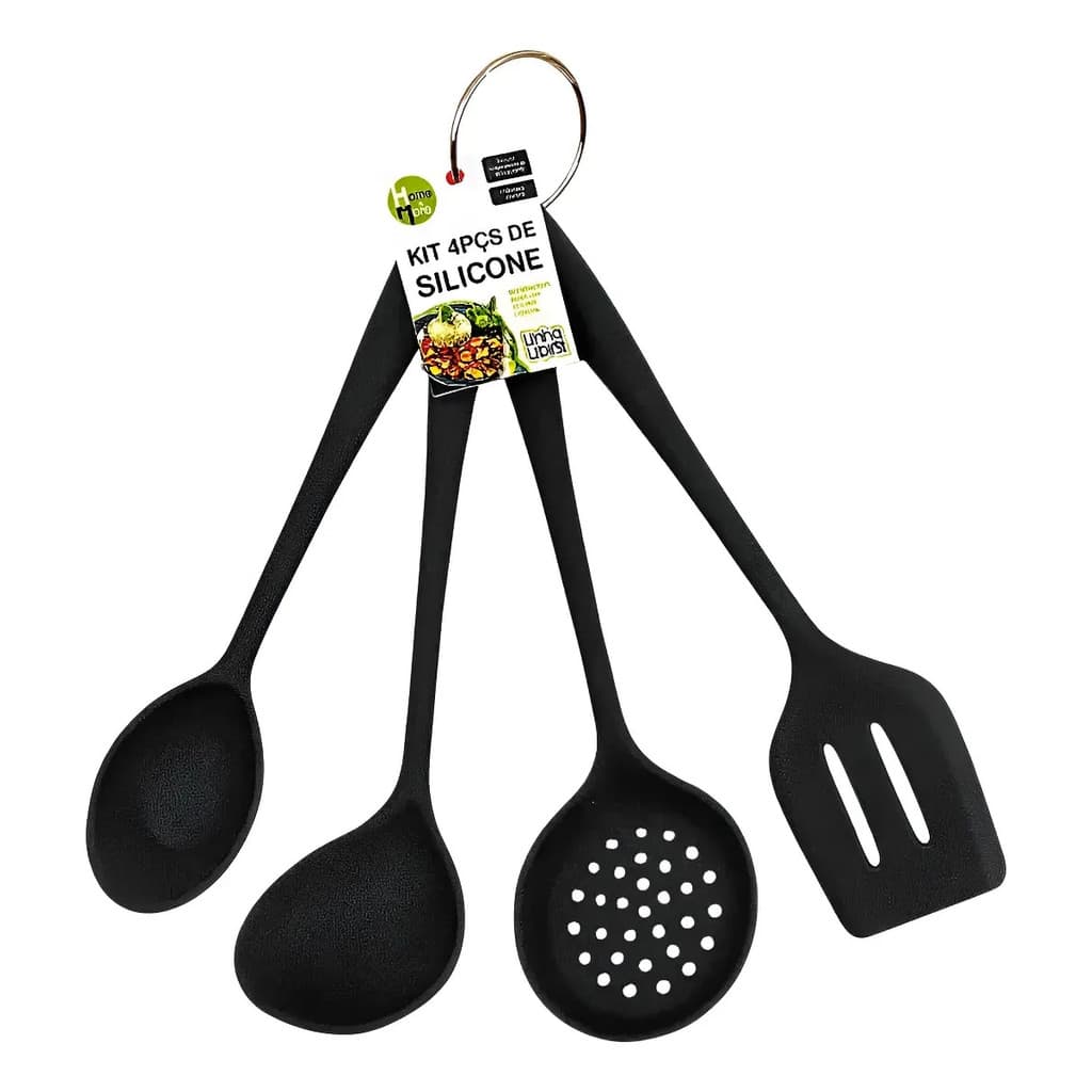 Kit 4 Utensílios Silicone Colher Espátula Concha Escumadeira Kit 4 Kit 4 Peças