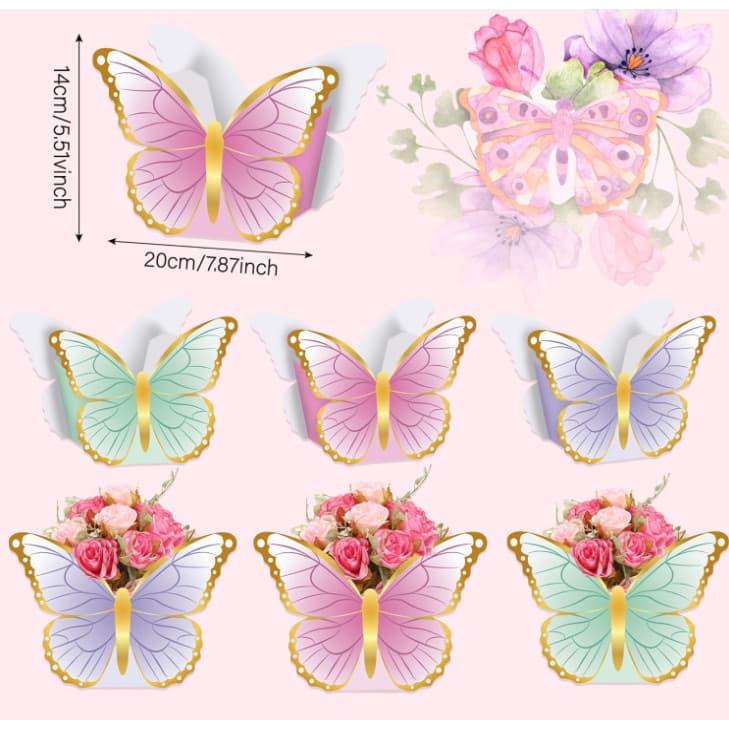 12pçs Caixas De Papel De Peças Centrais De Borboleta Para Chá De Bebê , Aniversário , Lembrancinhas , Decoração De Mesas