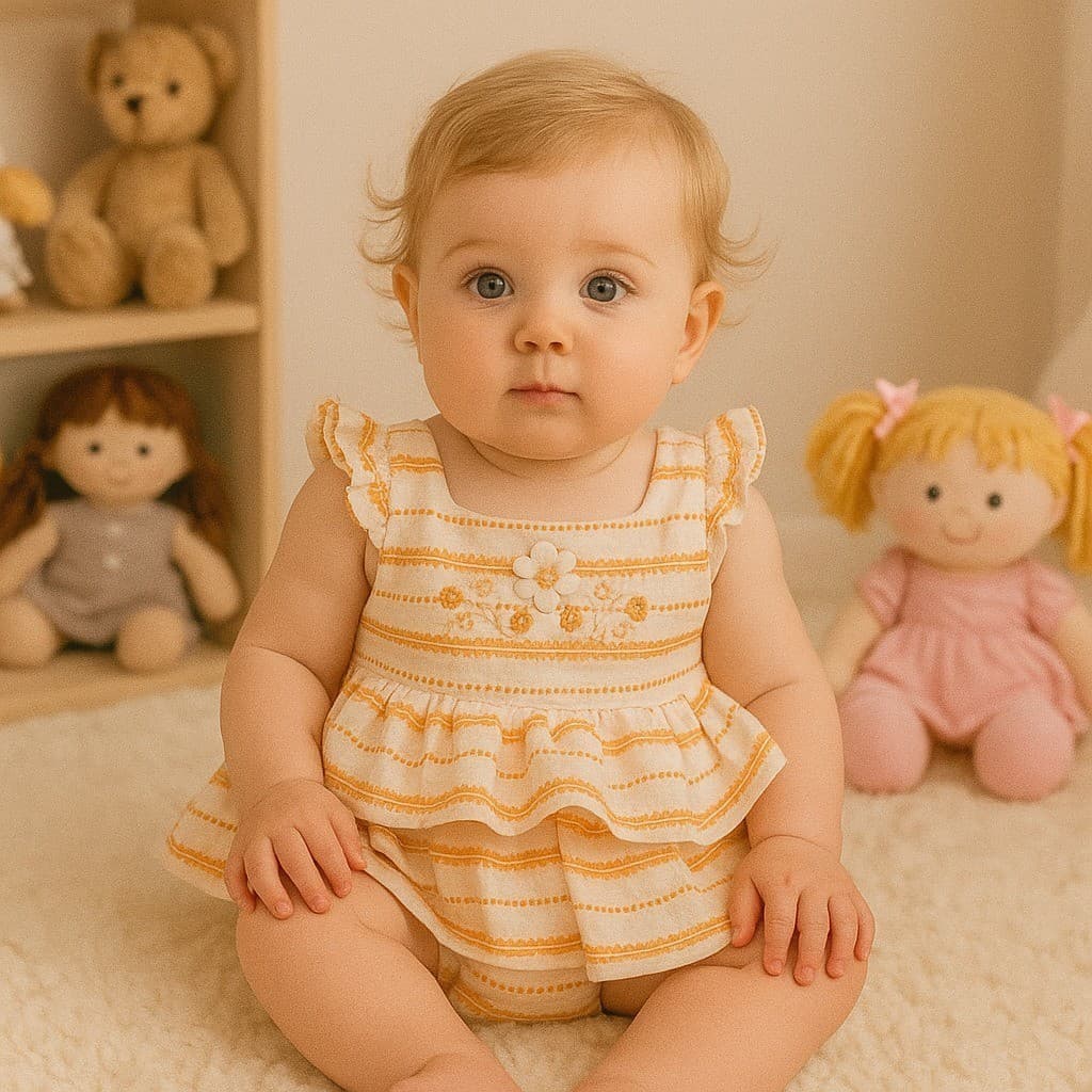 Macacão Curto Bebê Menina Banho de Sol Primavera