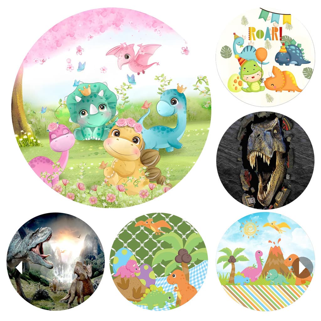 Painel de Festa Dinossauro 50cm Redondo Sublimado com Elástico