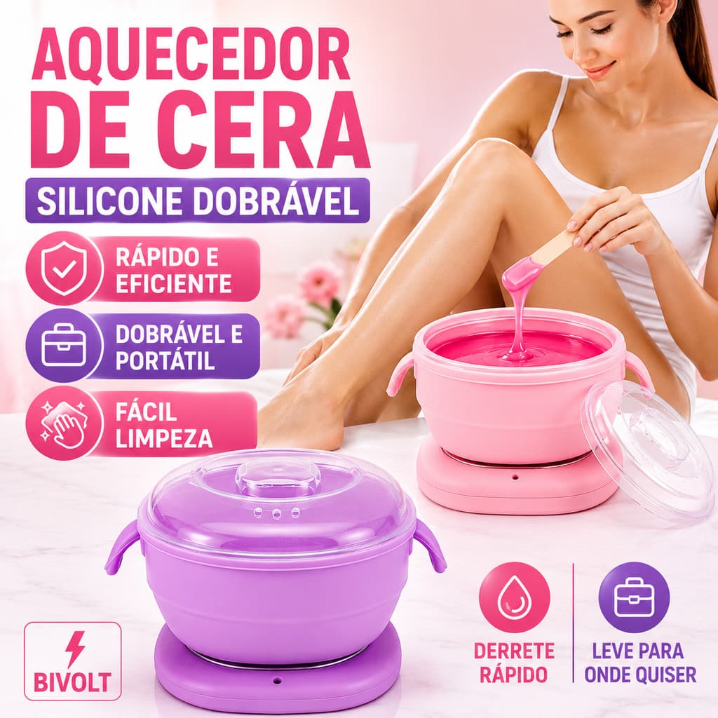 Panela Aquecedora de Cera Silicone Dobrável Bivolt Elétrica Portátil Para Depilação