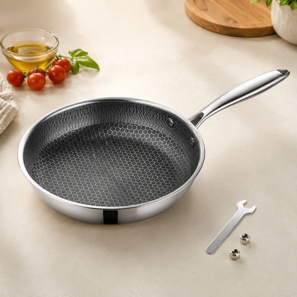 Frigideira Antiaderente Colmeia Inox 26cm Premium Para Fogão Indução Gás Cozinha Moderna