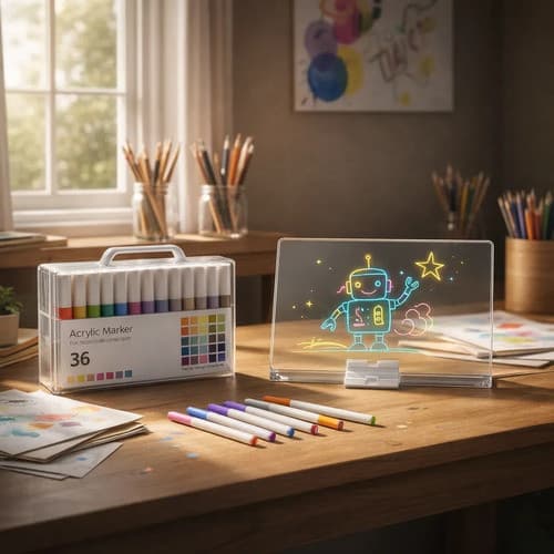 Kit Lousa Mágica LED com Estojo de 12 24 ou 36 Canetas Acrílicas