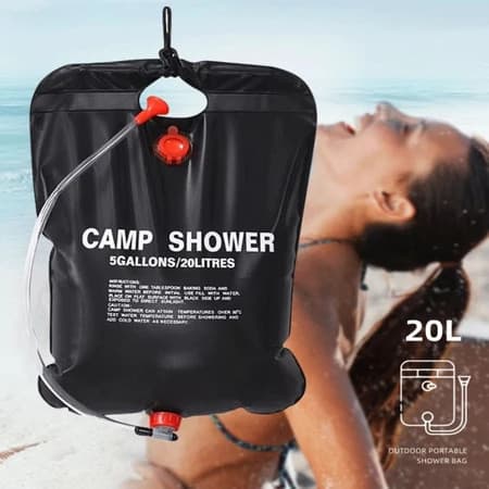 Chuveiro solar portátil, adequado para camping, capacidade de 20L, aquecimento solar, camping + chuveiro Avaliação da lo