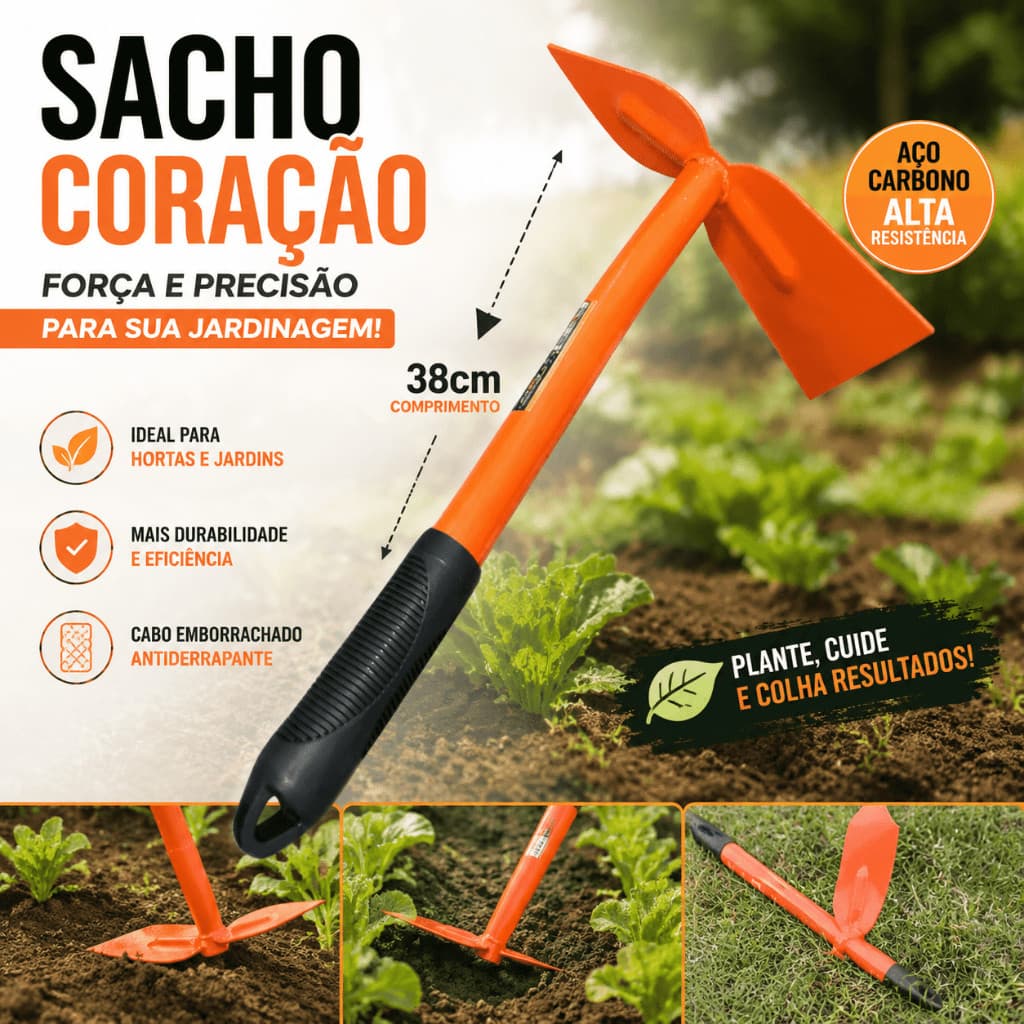 Sacho Coração 38cm Aço Carbono Cabo Emborrachado Antiderrapante Jardinagem Vendido(s) - Variação: