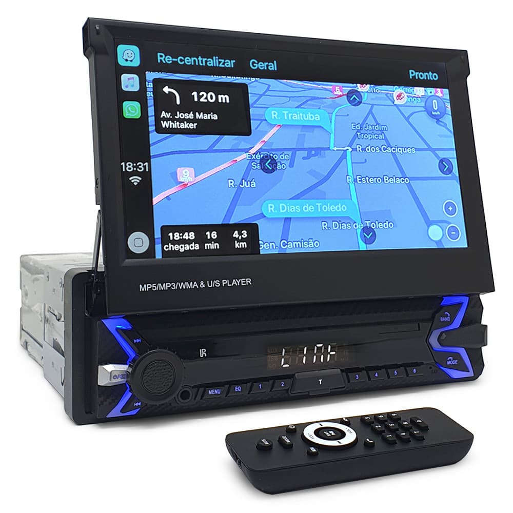 Central Multimídia Tela Retrátil Fox 2003 2004 2005 2006 2007 2008 2009 Bluetooth Espelhamento Android Auto