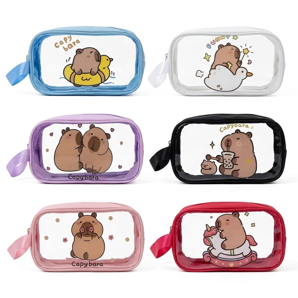 Necessaire Transparente Capivara Grande Portátil Para Viagem Maquiagem Organizador Impermeável 21cm