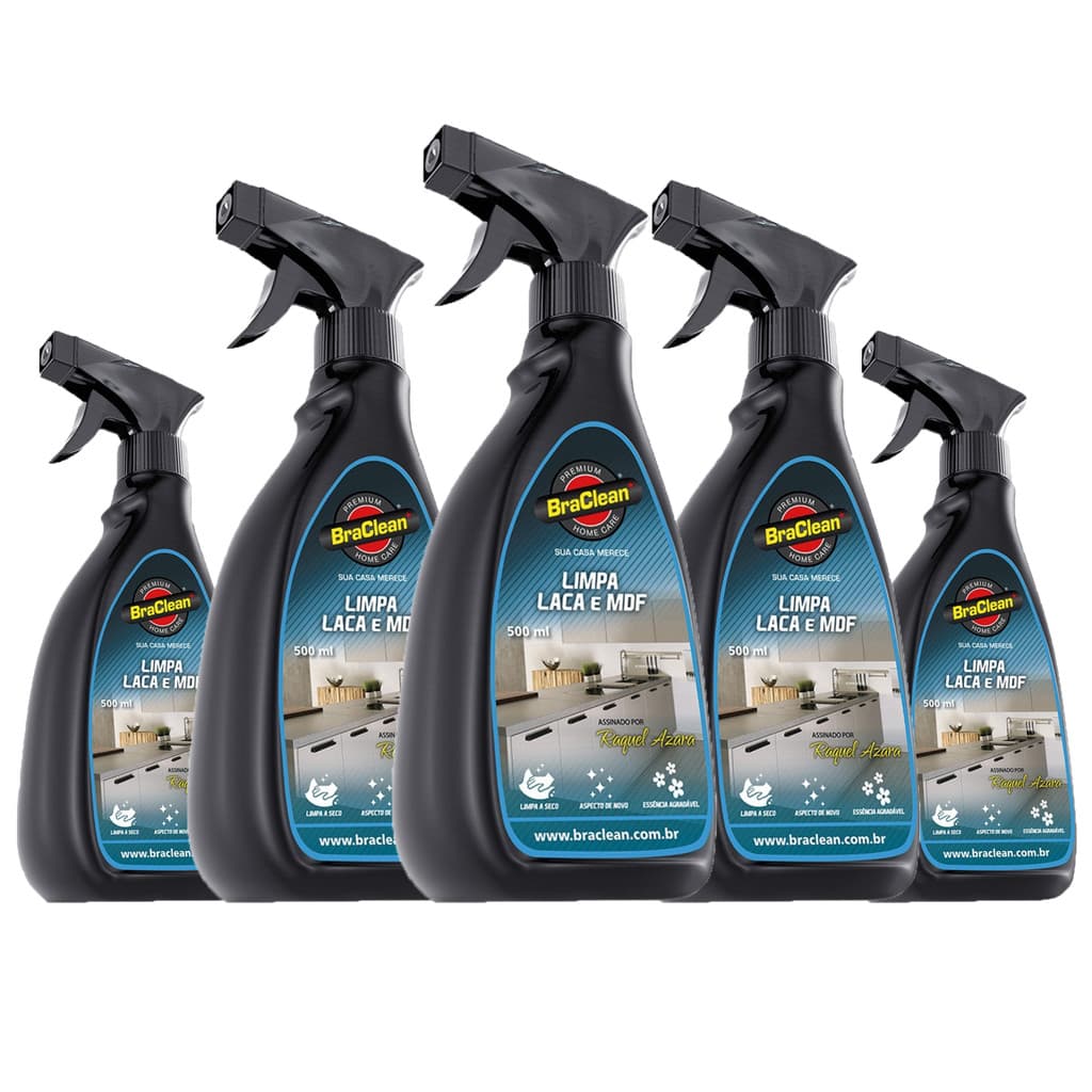 Melhor Kit 5 Limpa Laca e MDF 500ml manutenção doméstica limpeza rápida e prática BraClean