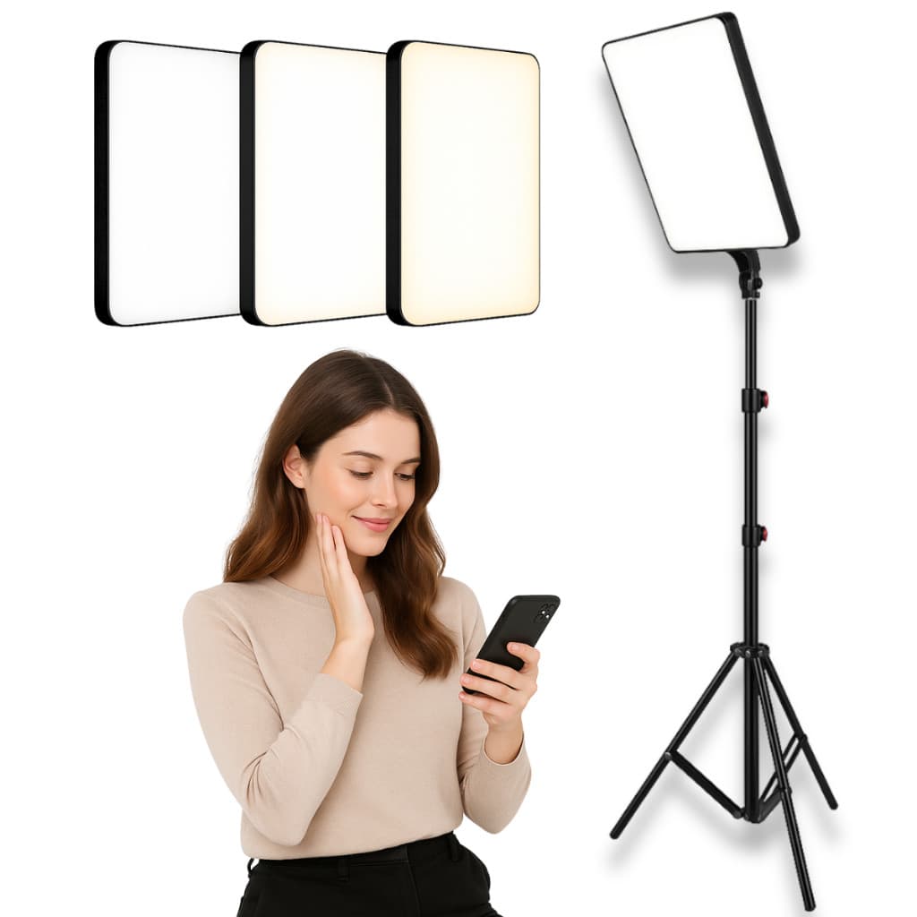 Kit Iluminador Ring Light 16 Pol LED Tripé 2,10m Profissional Portátil para Fotos Vídeos
