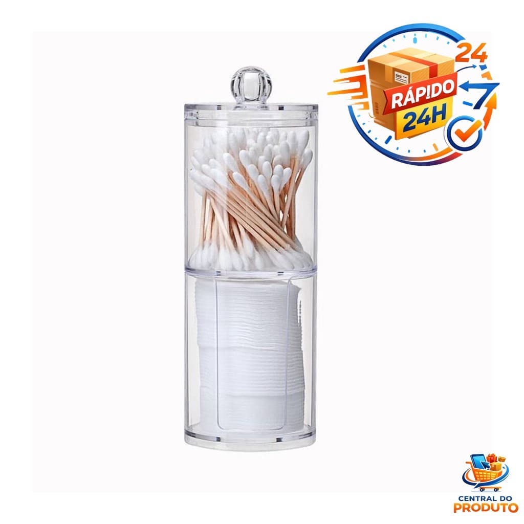 Porta Disco de Algodão Organizador Duplo Transparente 17cm Design Moderno Higiene Prática