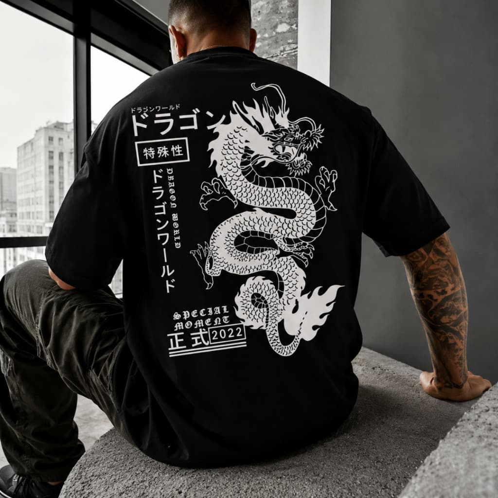 Camiseta Oversized Streetwear Dragão Urban Samurai Japonês Camisa Unissex 100% Algodão Premium