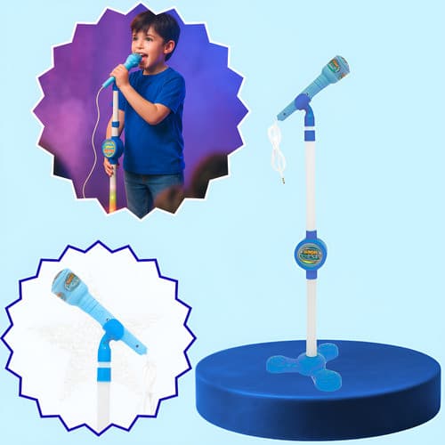 Microfone Infantil Musical Art Brink Karaokê Luz e Pedestal