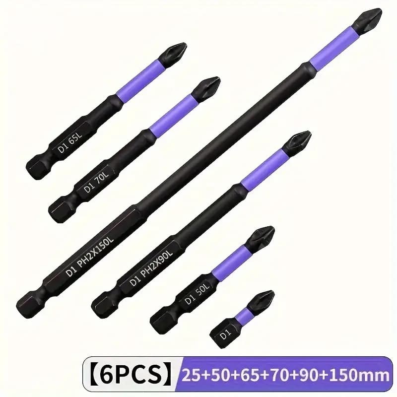 Jogo 6 Ponteiras Philips Magnéticos PH2 de Impacto Anti Derrapante Parafusadeira Bits Cruzado Vendido(s) - Variação: