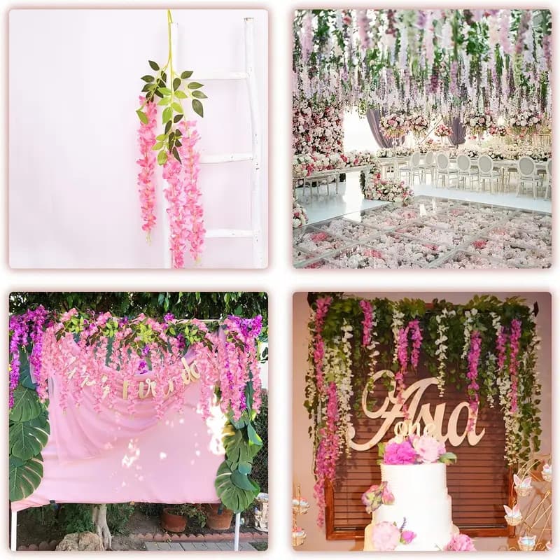 6pcs Flores Artificiais Wisteria Falsas Penduradas Em Vinha De Seda Para Decorações De Festas De Casamento No Jardim Ven