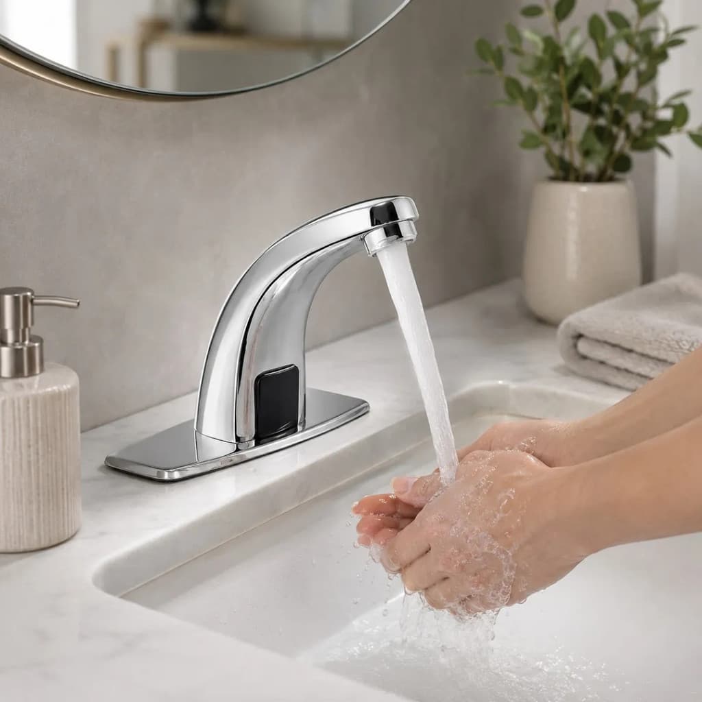 Torneira Lavabo Prata Moderna Elegante para Pia de Bancada Zawa Automática Sem Toque Inteligente