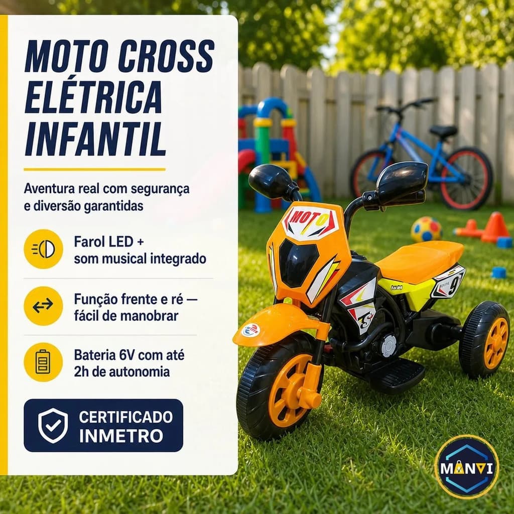Mini Moto Elétrica Infantil Bateria 6V Recarregável LED Som MP3 3 Rodas Presente Criança Até 30Kg