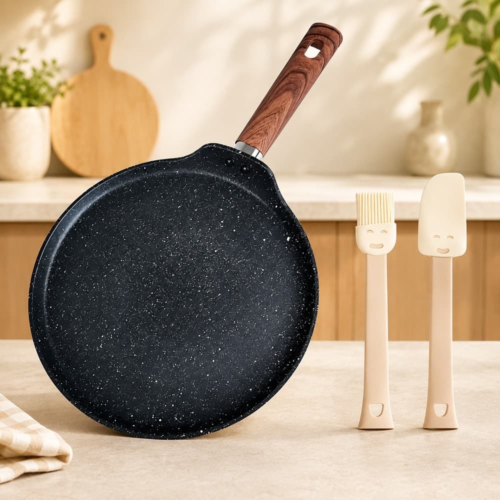 Frigideira Antiaderente 24cm Funda Com Cabo Madeira Para Fogão a Gás e Indução