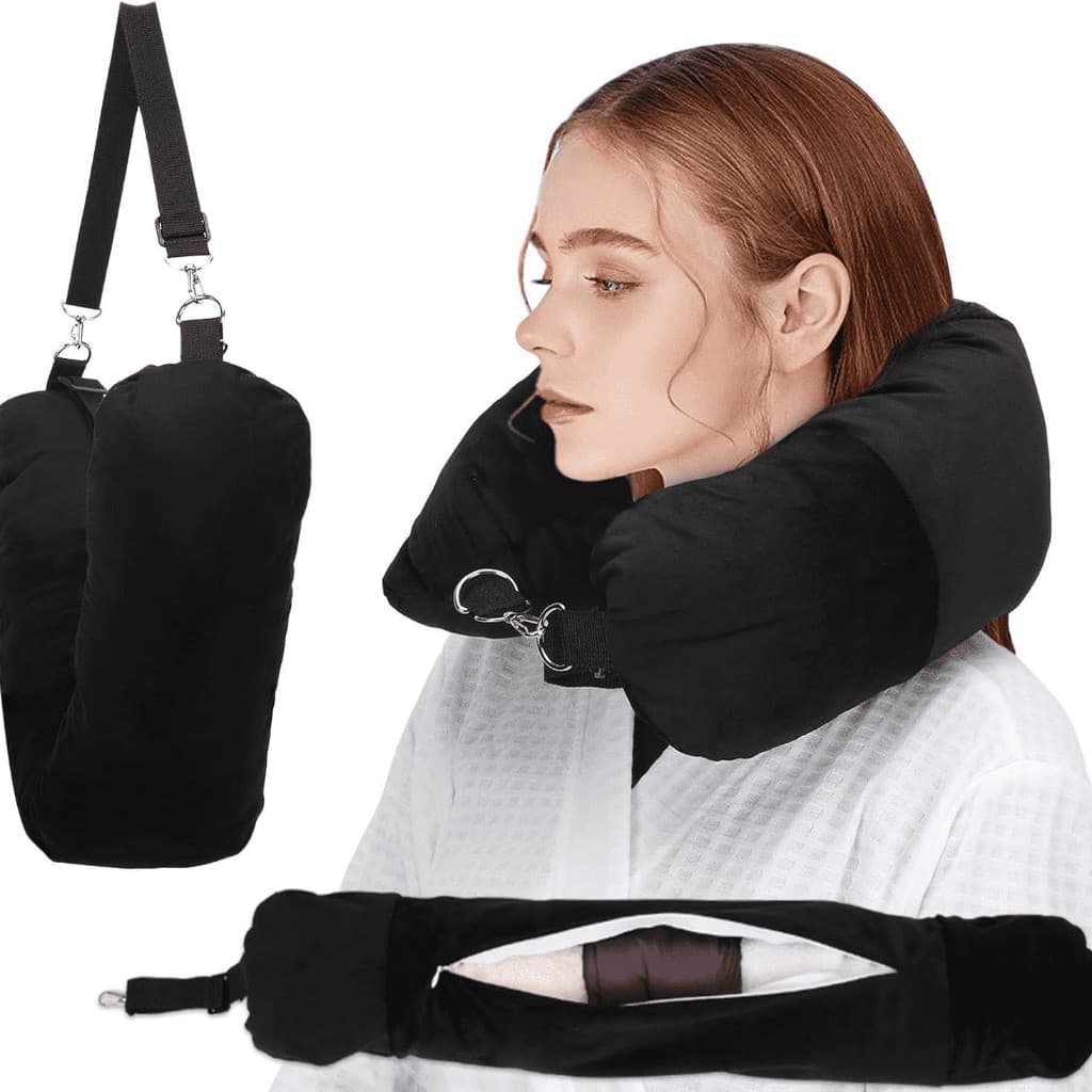 Travesseiro de Pescoço U para Viagem, Almofada Portátil com Enchimento de Roupas, Leve e Compacto Vendido(s) - Preto