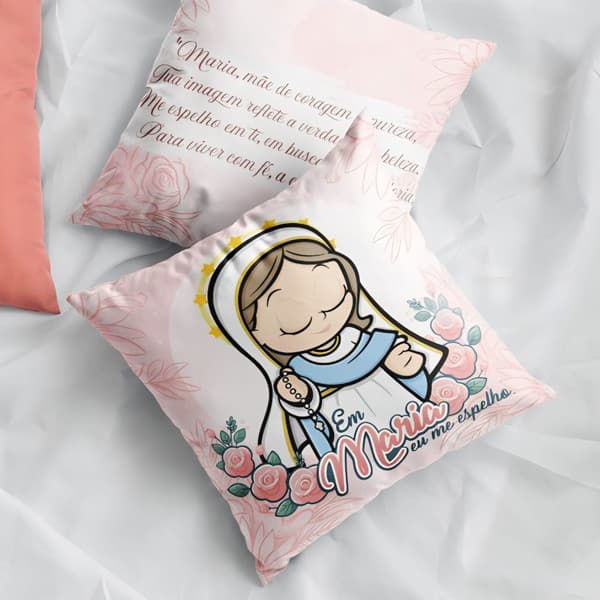 Almofada Quadrada - Em Maria eu me Espelho Santinhoz - Almofada Decorativa - Antialérgica
