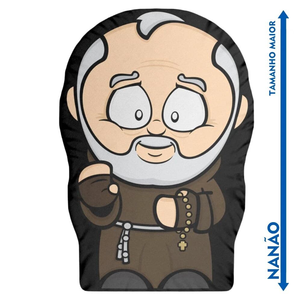 Nanão Boneco Almofada São Padre Pio Santinhoz - Almofada Decorativa - Antialérgica - 36cm