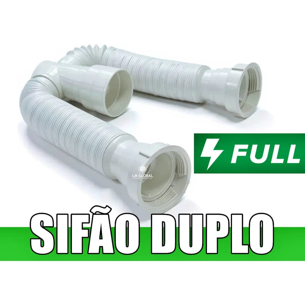 KIT 5 UNIDADES - Sifão Sanfonado Universal Branco Duplo 70cm Ajustável Para Lavatório / Pia / Tanque
