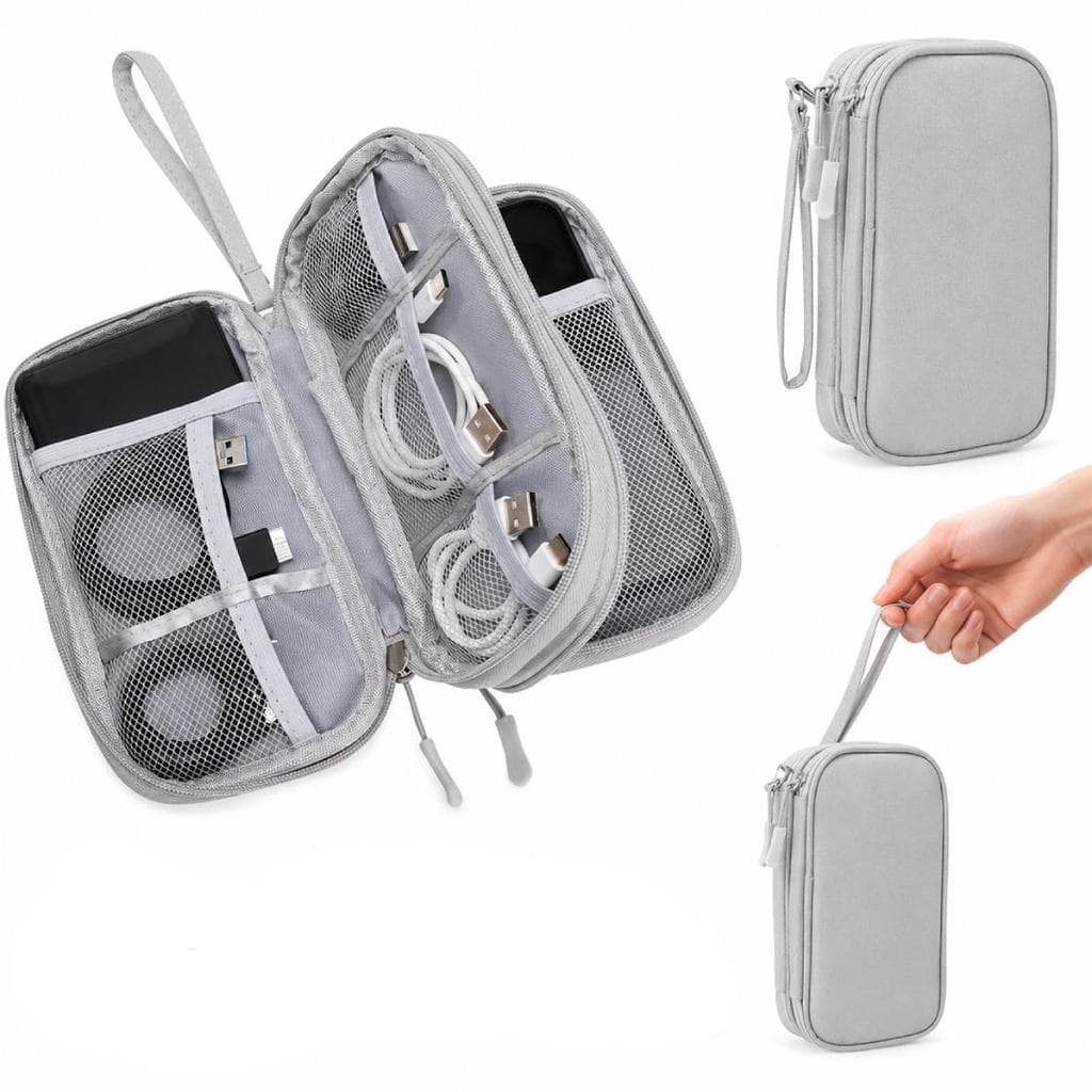 Mini Necessaire Dupla Camada Organizador Eletrônico Porta Cabos Carregador e Acessórios