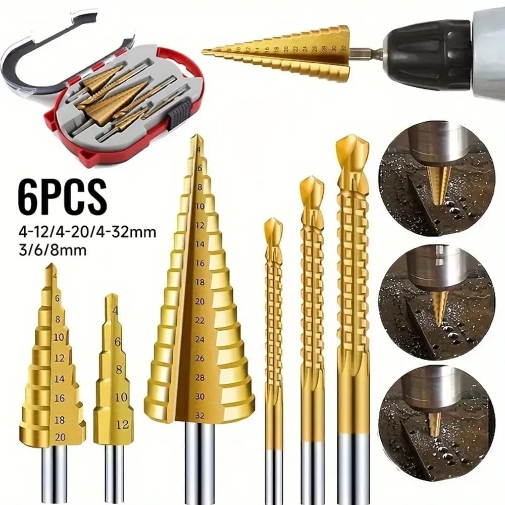 Kit 6 Brocas Escalonadas Cônicas De Titanium Hss Com Estojo