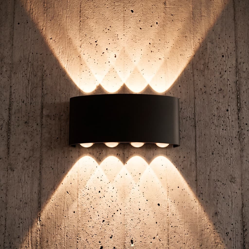 Arandela LED 8W 3000K Parede Muro 8 Lentes Dupla Face Preto Branco Quente
