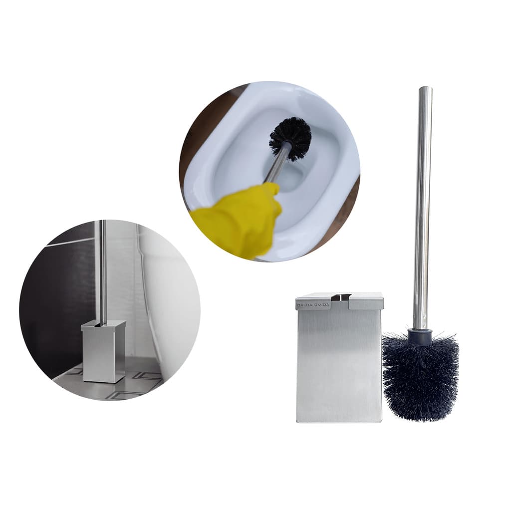 Escova Sanitária com Suporte em Aço Inox Escovado 8x8x12cm