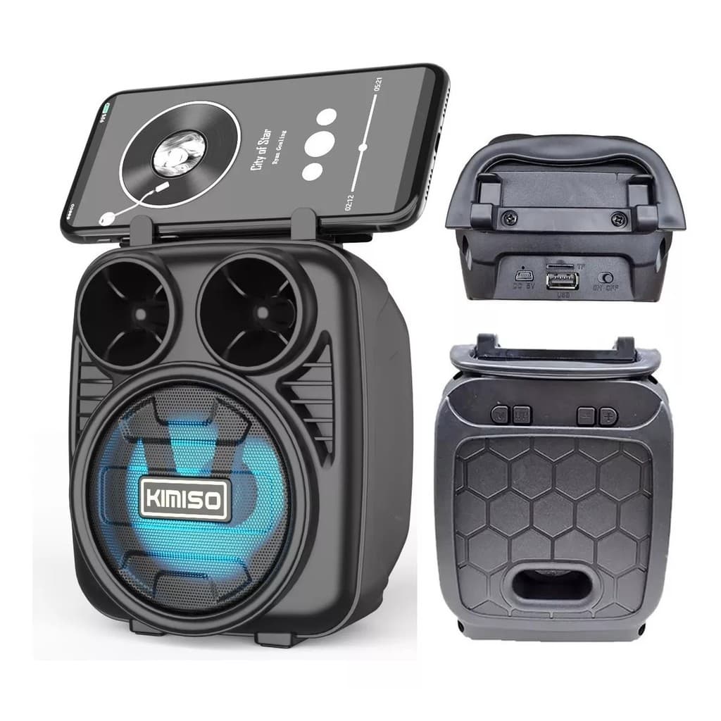 Caixinha de Som Portátil Bluetooth KIMISO com FM e Entrada USB