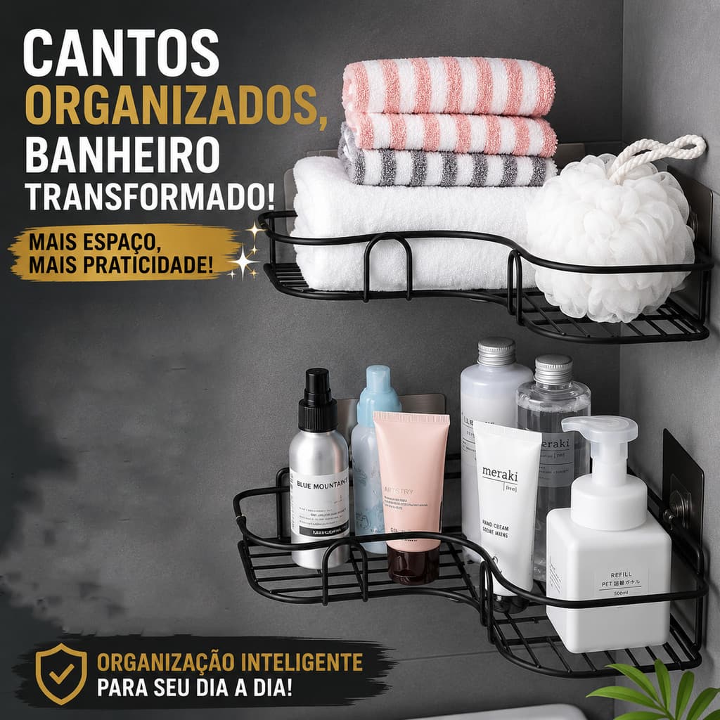 Organizador De Banheiro Porta Shampoo Sabonete Prateleira Triangular Adesiva Cozinha Moderno