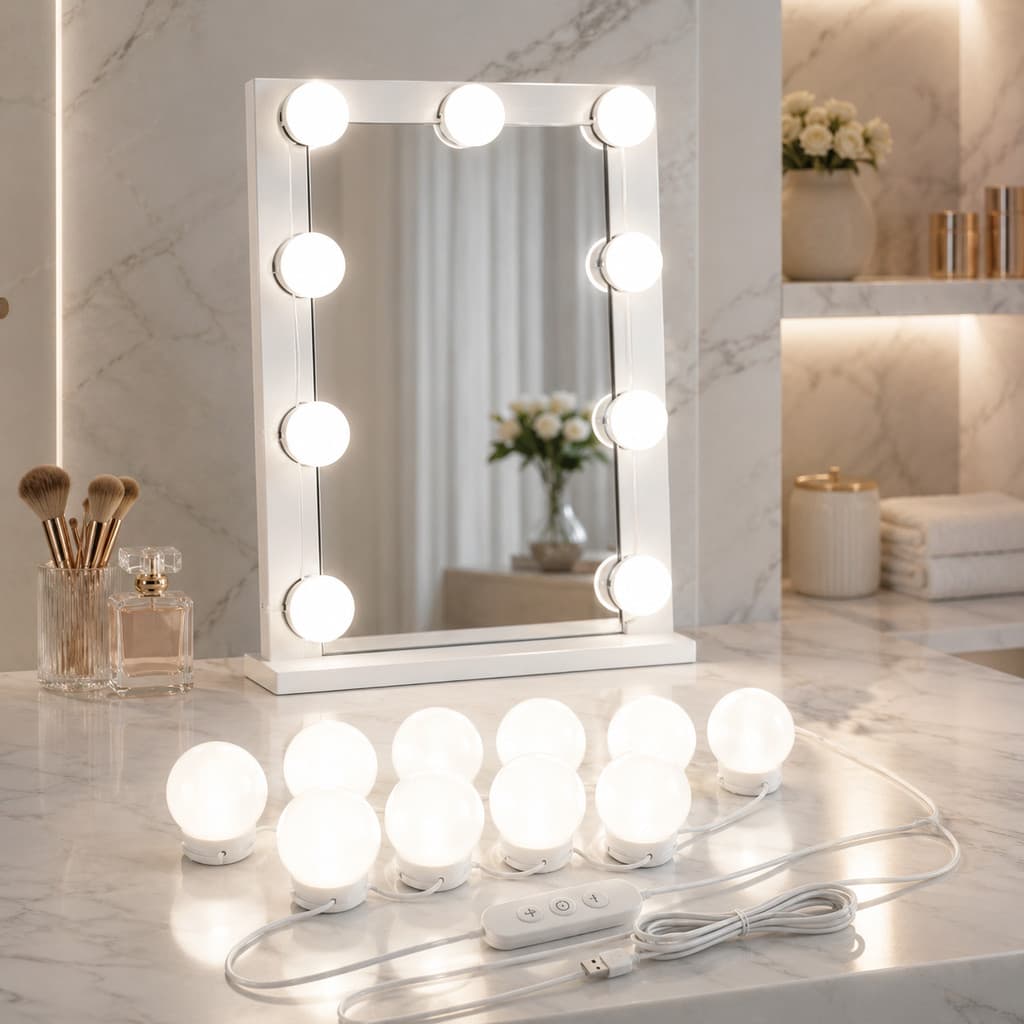 Luz Arandela Camarim LED 10 Lâmpadas Para Espelho Maquiagem Studio Auto Colante USB Bivolt