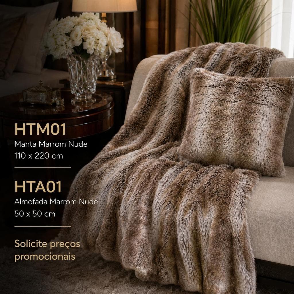 kit Manta e Almofada Pelúcia Toque Animal Ecológica 110x220 cm Super Macia e Felpuda para Sofá e Cama
