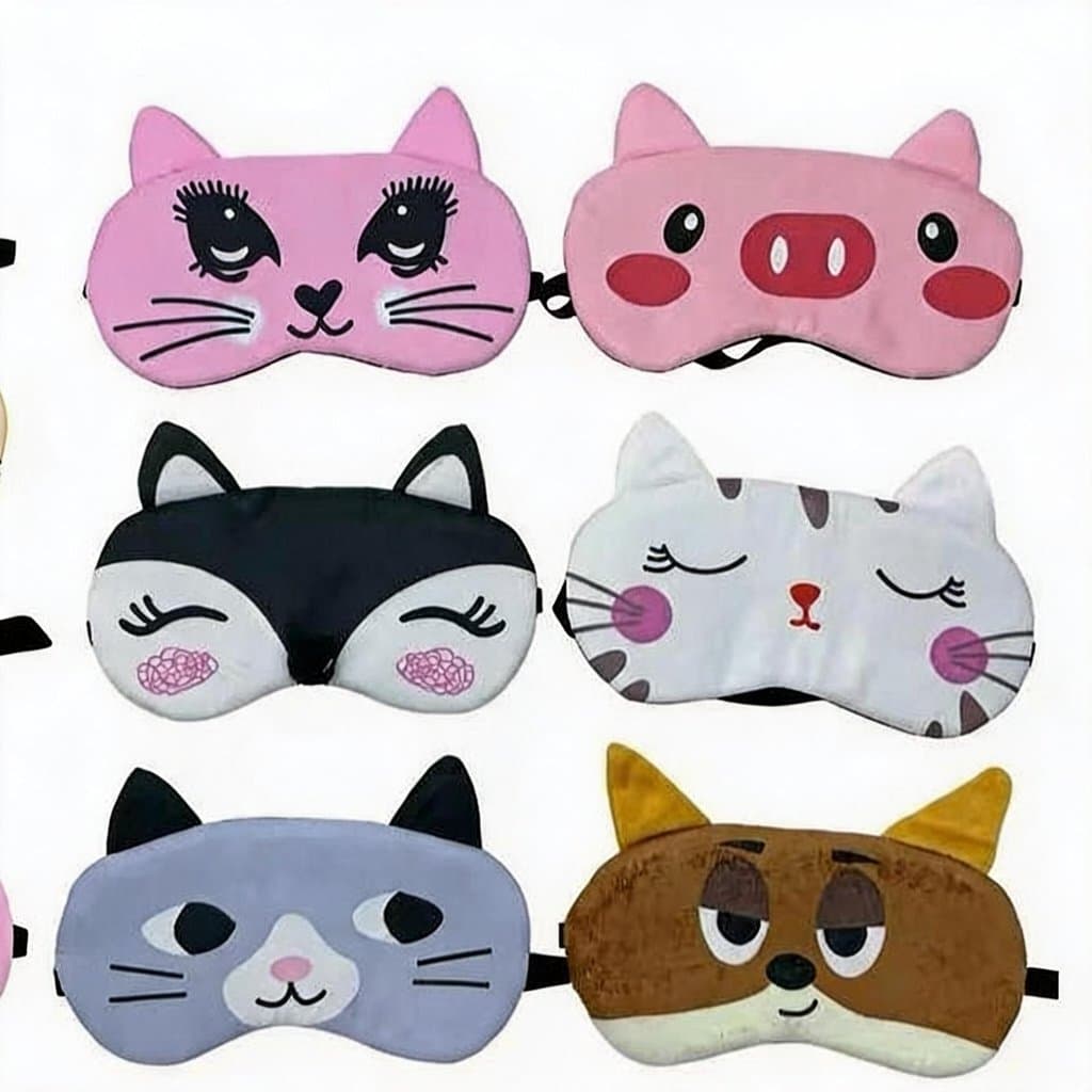 Kit 3/6/12 Máscara de Dormir com Desenho de Animais Fofos e Orelhas 3D Ajustável para - Presente, Revenda, Sortimento