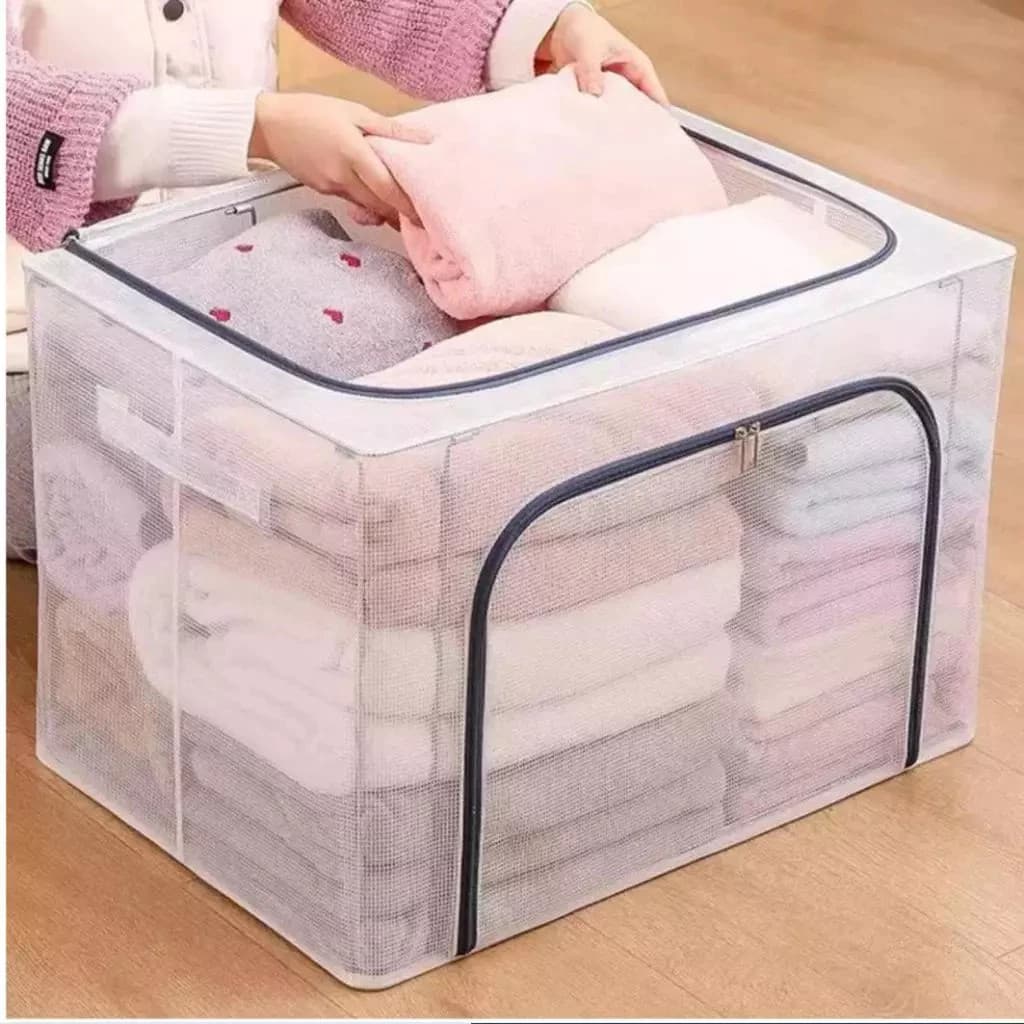 Caixa Transparente 24L/66L/100L com Zíper PVC, À Prova d'Água e Umidade, Organizadora Multiuso Vendido(s) - 100L(60*42*4