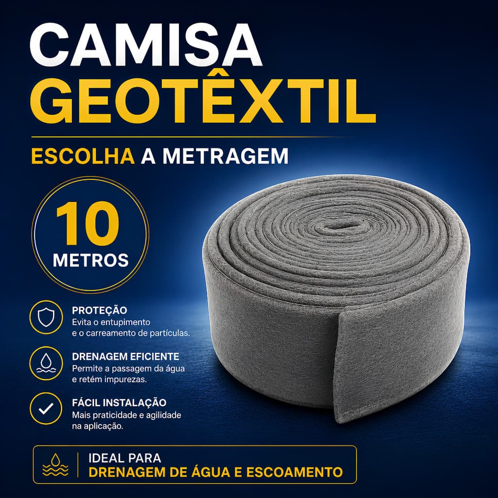 Manta Geotêxtil Camisa Drenante de Bidim 10 Metros para Tubo Dreno 100mm 4 pol