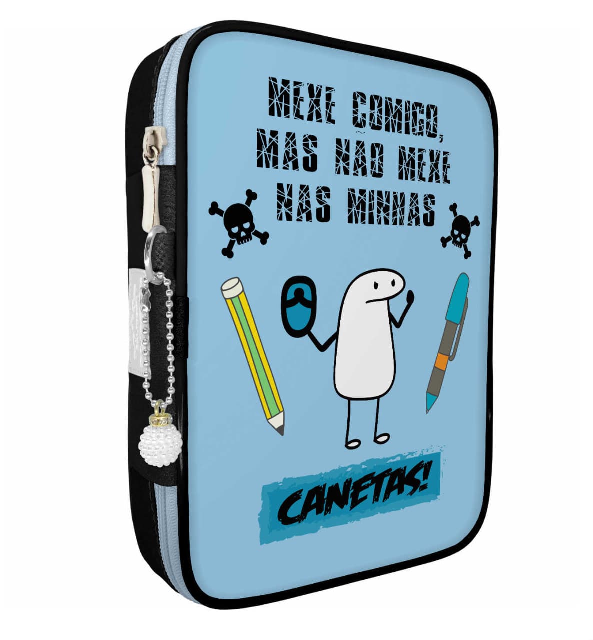 Estojo 100 pens box slim escolar flork azul elasticos organizador canetas marcadores lapis