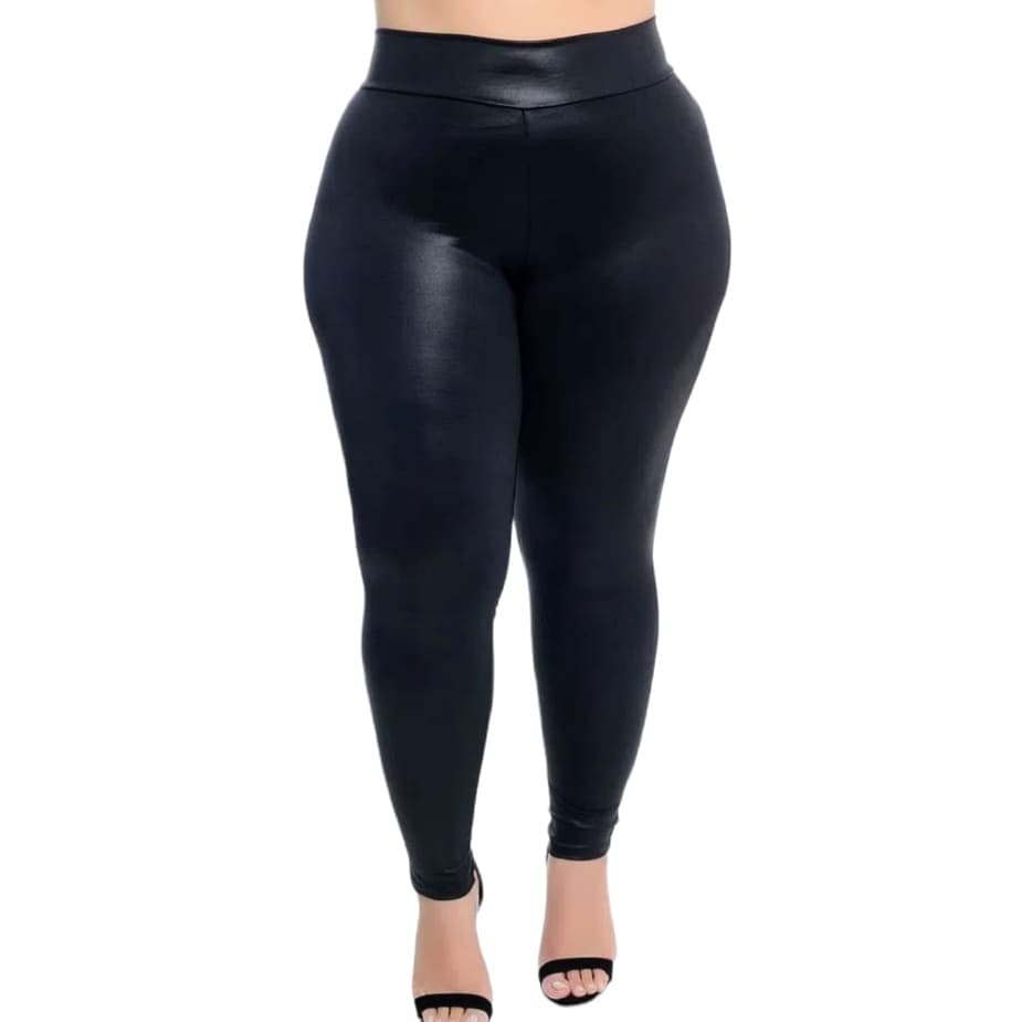 Calça Legging Plus Size Cirre Brilho Molhado G1 G2 G3 G4 Cós Alto