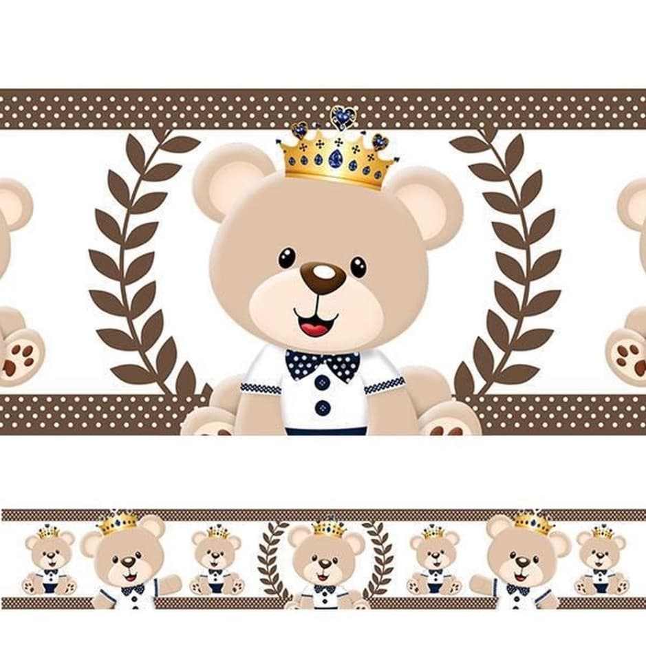 Faixa Decorativa Adesiva Para Bebê Papel de Parede Adesivo Para Quarto Urso Príncipe Lindos Varias Cores