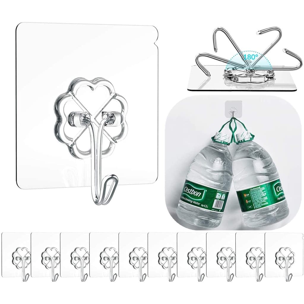 10pcs Adesivo Pendurado 180 ° Material Transparente Do PVC Gancho De Parede Giratório